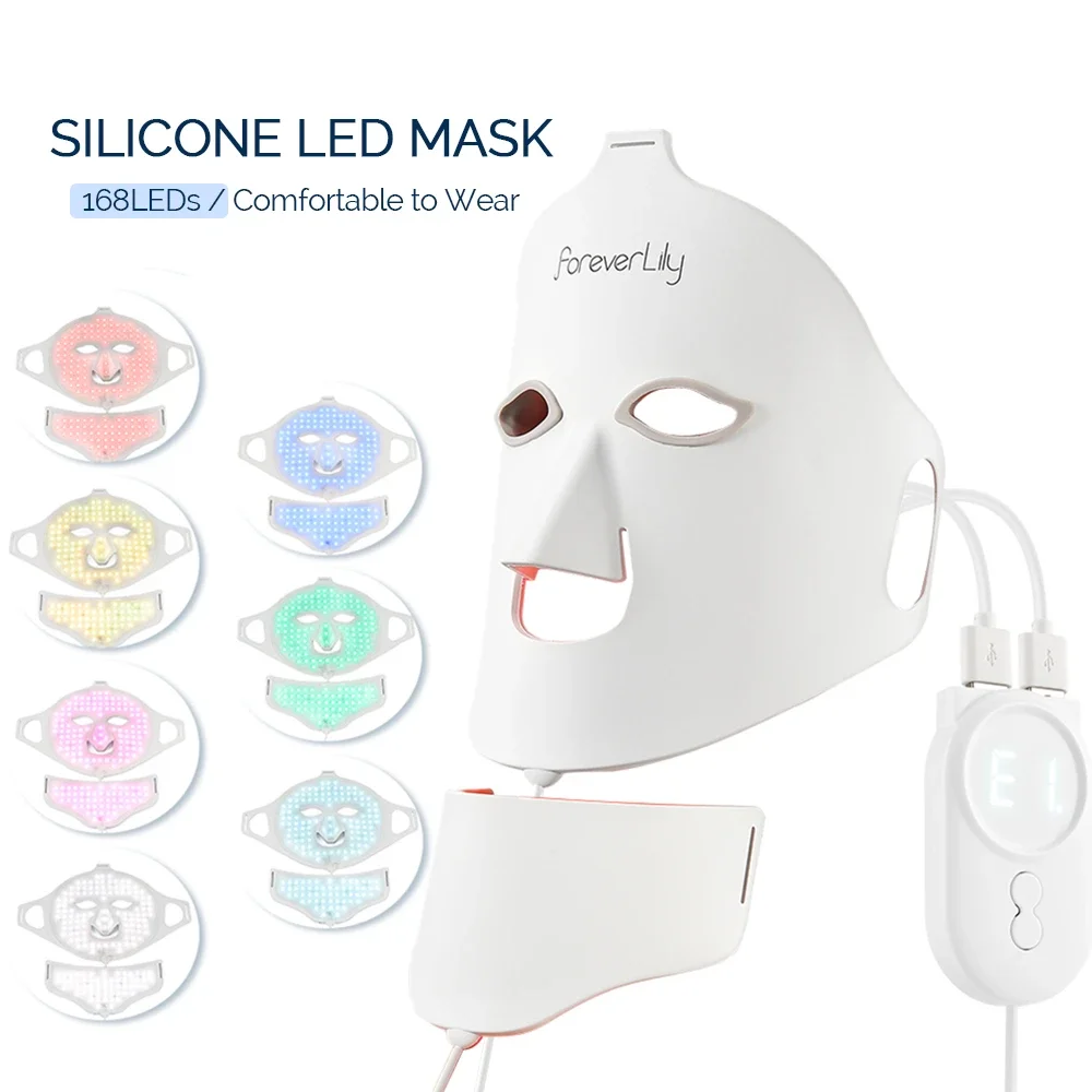 Face Neck Silicone LED Mask 7 Colors LED Light Photon Red Light Therapy 3D Flexible Facial Mask Anti-Ance Skin Care Face Mask Led Facial Mask Facial Neck Mask