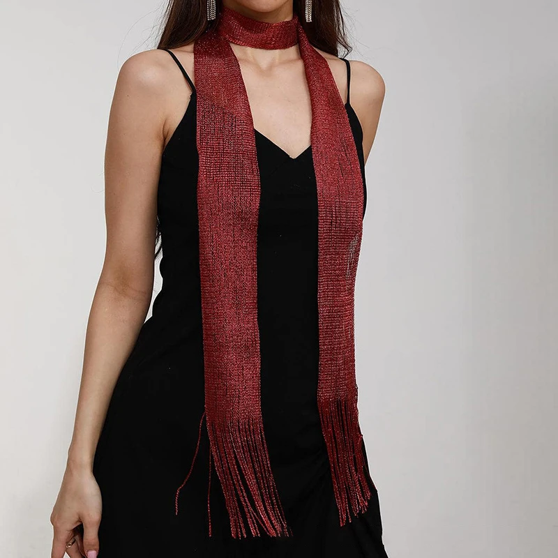 Shiny Neck Wrapped For Women Lace Tassel Party Evening Dress Scarf Fashion Nightclub Gold Silver Bright Silk Sunscreen Shawl