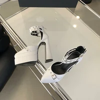 M European Belt Buckle Chunky Heels Pointed-toe Hollow out Super High Heel Platform Footwear Fashion Zipper Square Heel Sandals - Image 2