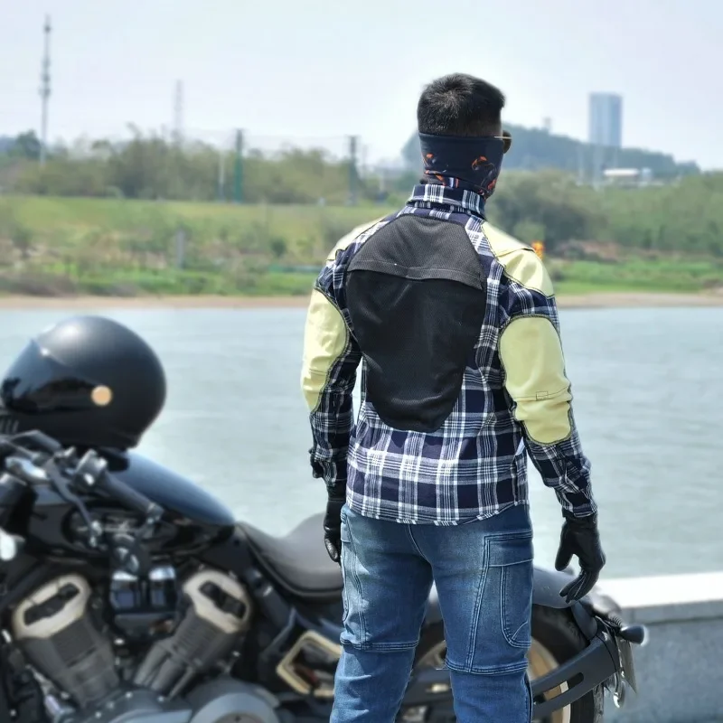 VOLERO 오토바이 자켓 남자 캐주얼 레트로 4 시즌 오토바이 체크 무늬 셔츠 승마복 안티 가을 기관단총 자켓