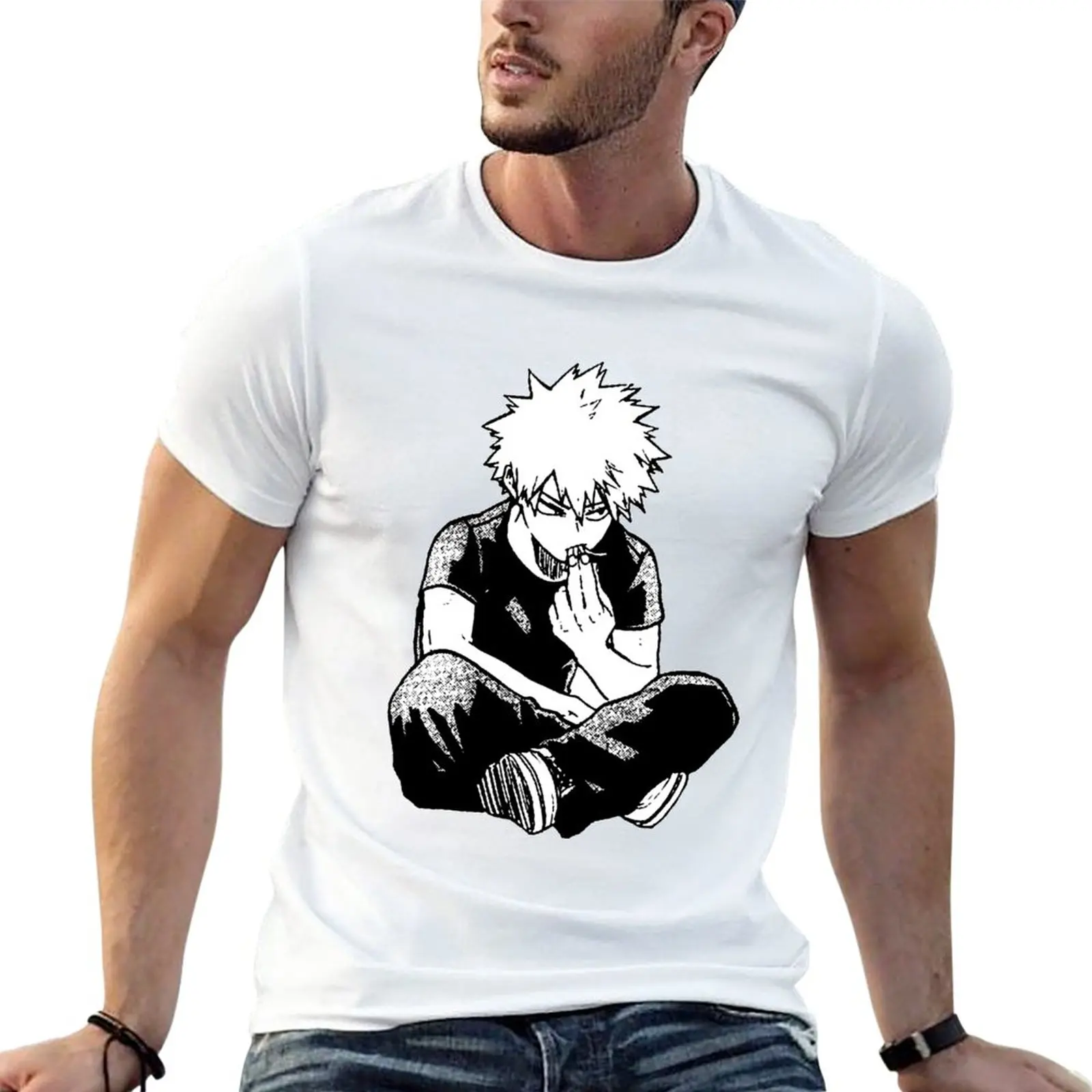 

Новые футболки bakugo, топы, корейская модная блузка, короткие простые черные мужские футболки