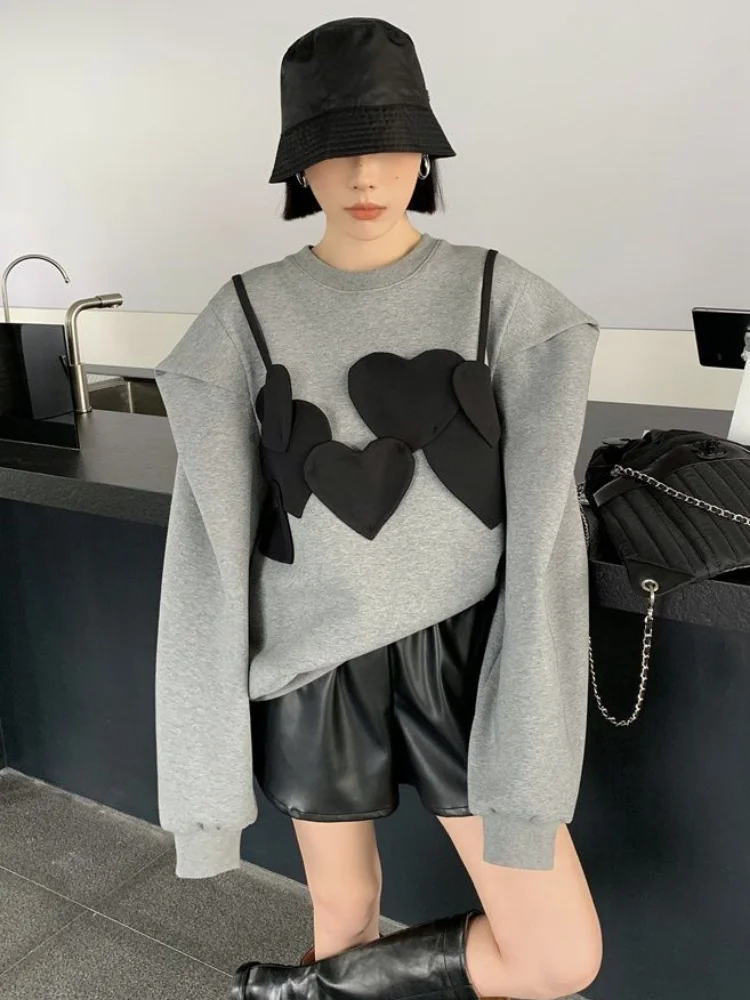 

2023 Loose round neck hooded long sleeved sweater for women in spring and autumn hoodie sweatshirts Cotton harajuku