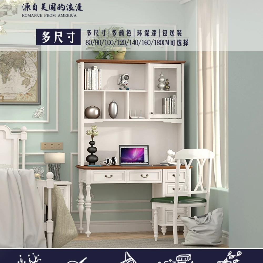 

All Solid Wood Mediterranean American Retro Domestic Study Desk Bookshelf Combination