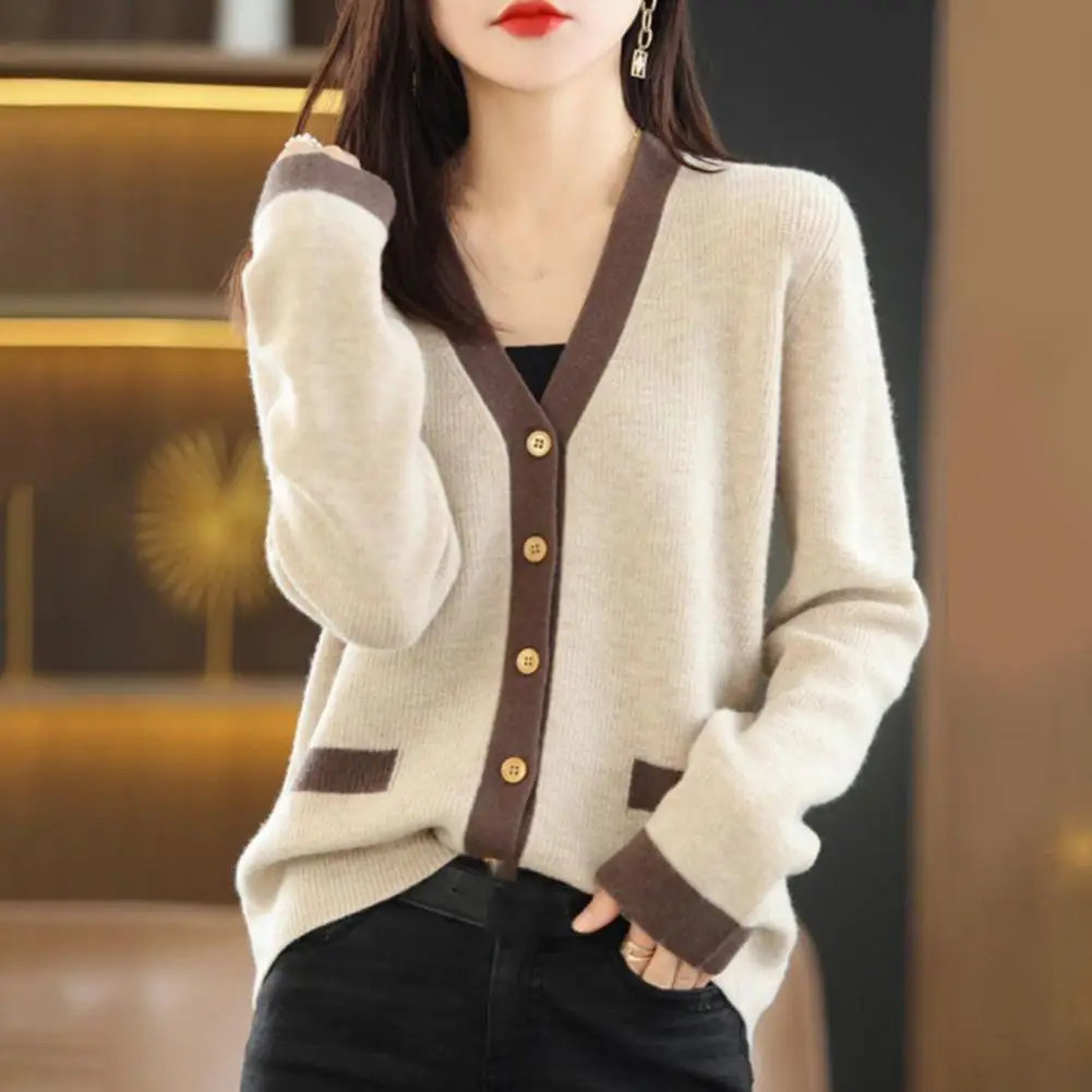 

Korean New Knit Cardigan Women Clothes V Lapel Long Sleeve Knitted Jumper Collar Sweater Coat Vintage Slim Cardigan