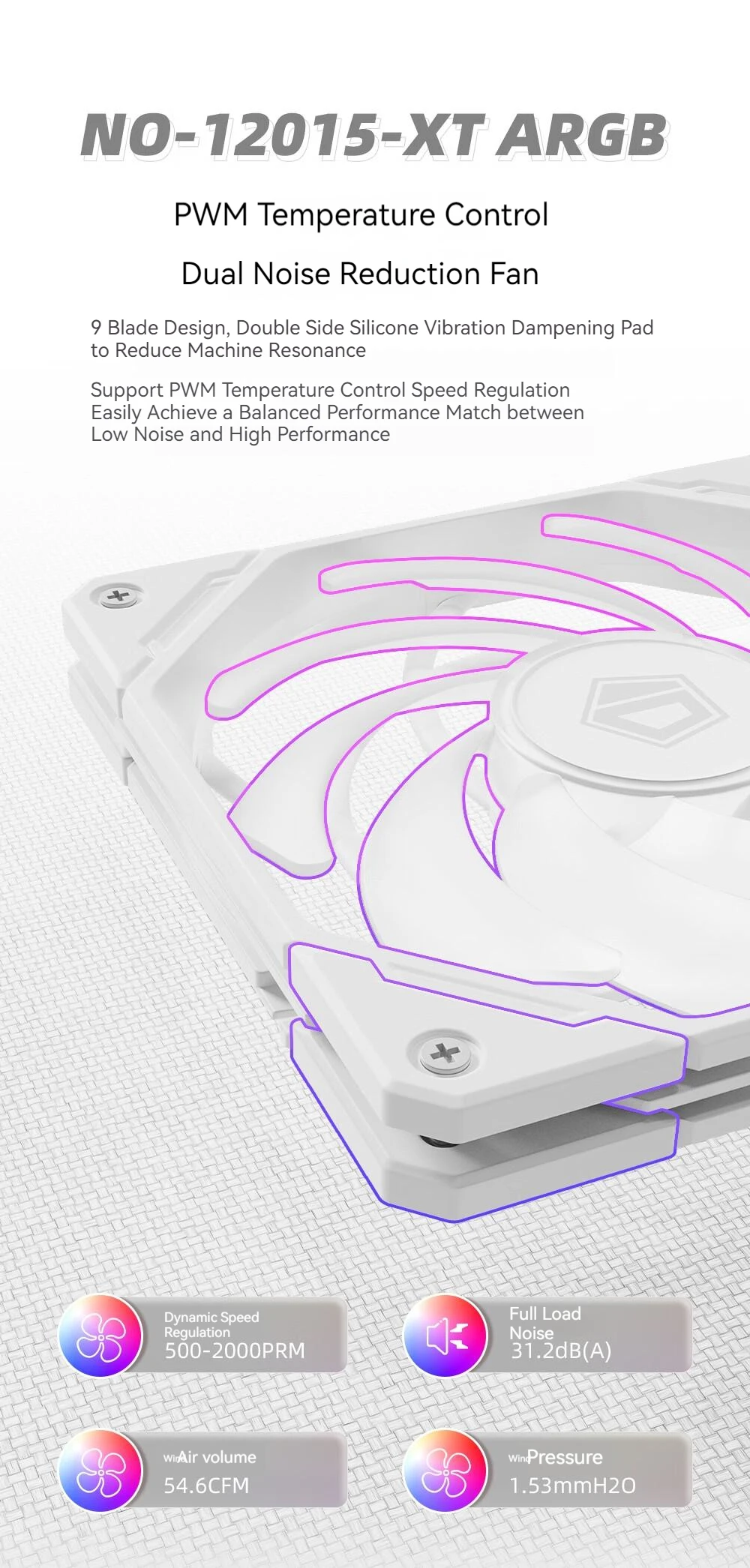 ID-COOLING NO-12015-XT ARGB Ultra Thin CPU Heatsink Fan PWM Temperature Control