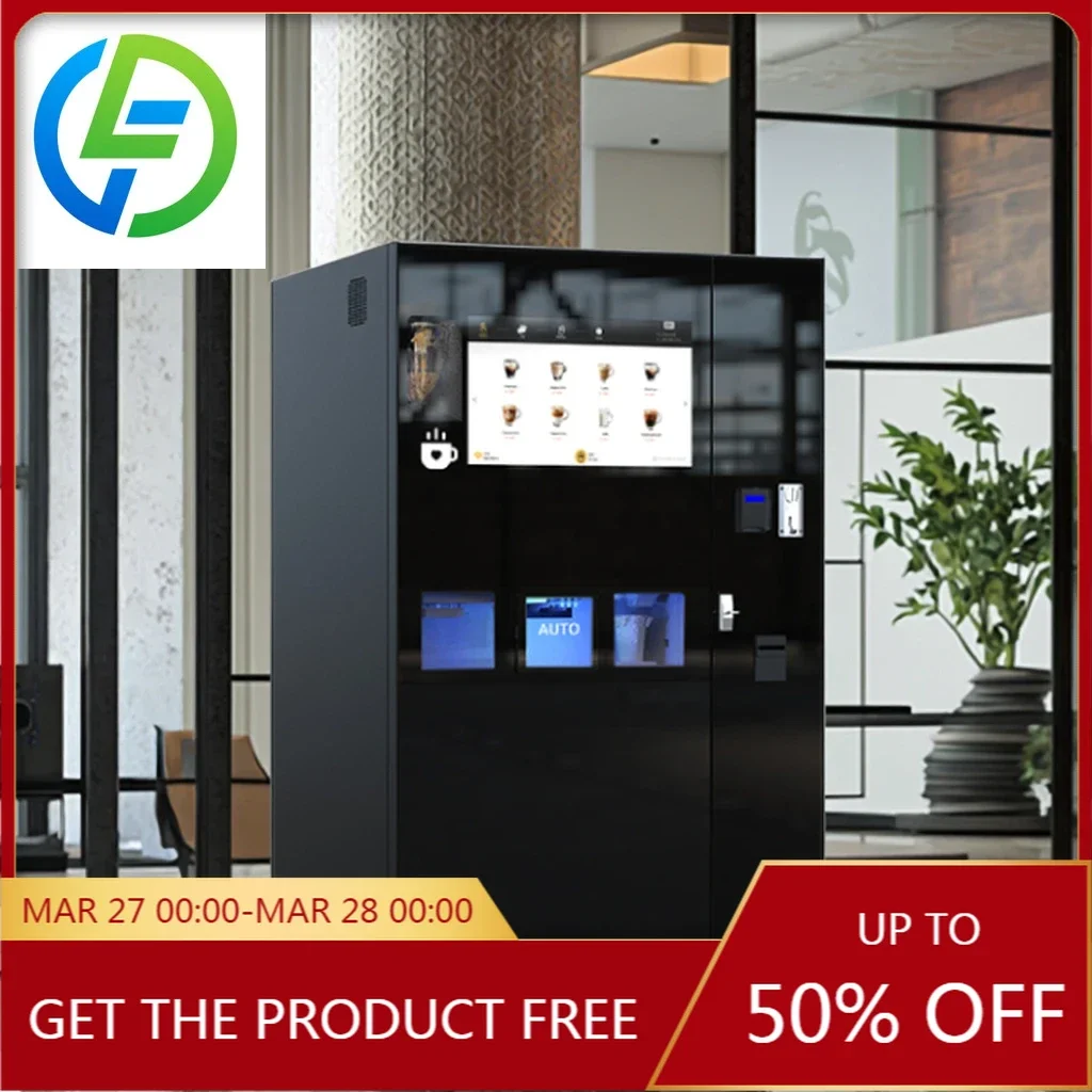 Komercyjny automat do kawy z młynkiem do świeżych ziaren kawy, lodowy espresso hub, kawiarnia samoobsługowa.