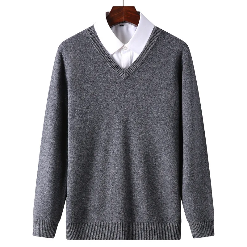 Maglione in Lana da Uomo Caldo Classico Scollo A V 100% Lana Maglioni