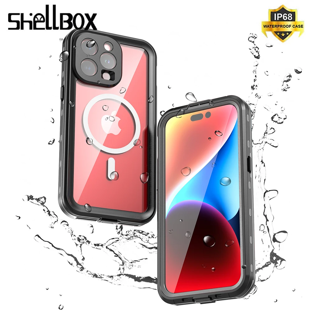 

Shellbox IP68 Waterproof Case For iphone 15 Pro Max Cover Compatible Magnetic Charge 14 Plus Skin Underwater Swim Outdoor Cuque