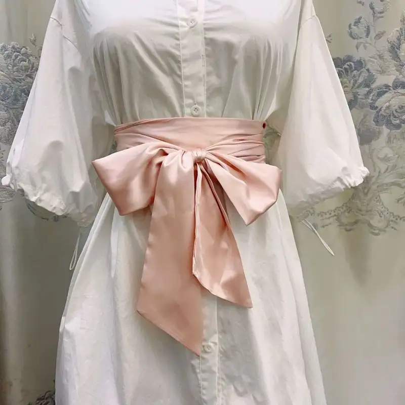 Satin Silk Bow Corset Waist Belt Wide DIY Bowknot Fabric Ribbon Cummerbunds Decorative Waist Cover For Women Lady Girl Bridal - Image 4