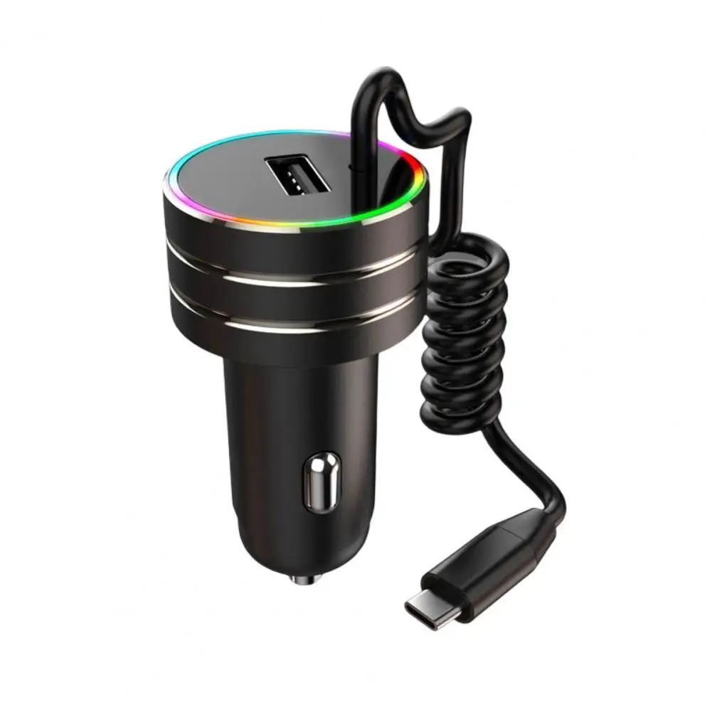 

Car Charger Durable Spring Wire Flame Retardant USB Type-C Ports Car Phone Charger Vehicle Supplies
