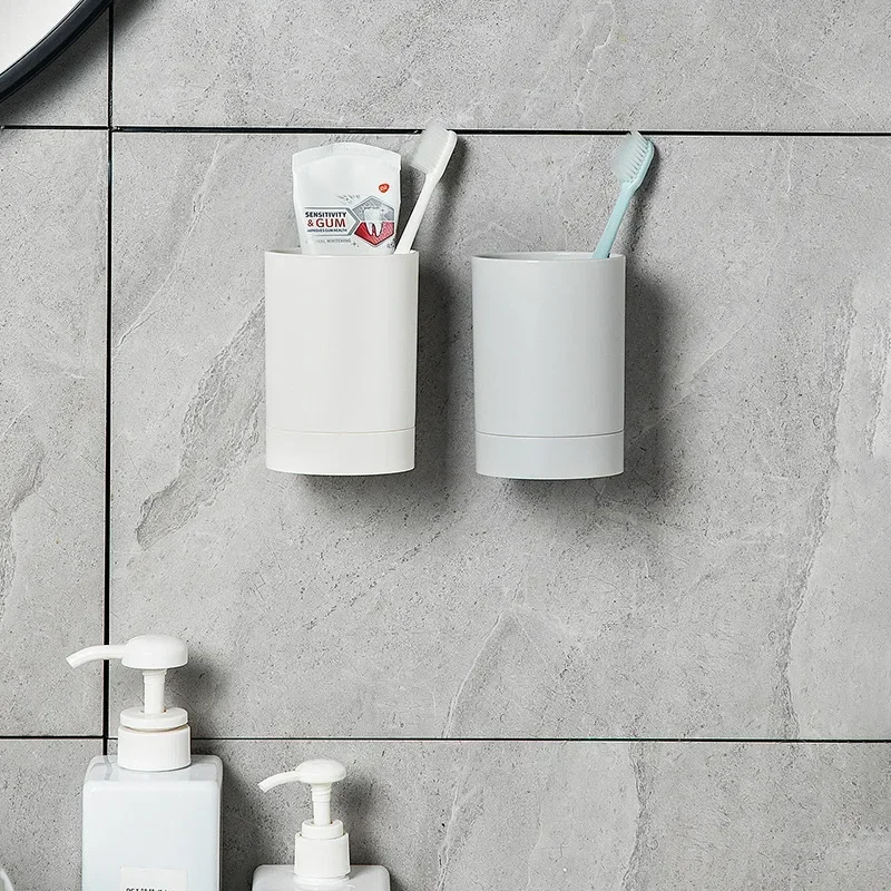 Bathroom No Drilling Durable Toothbrush Holder Multifunction Easy Install Storage Tooth Mug Solid Bedroom Kitchen Wall Mounted