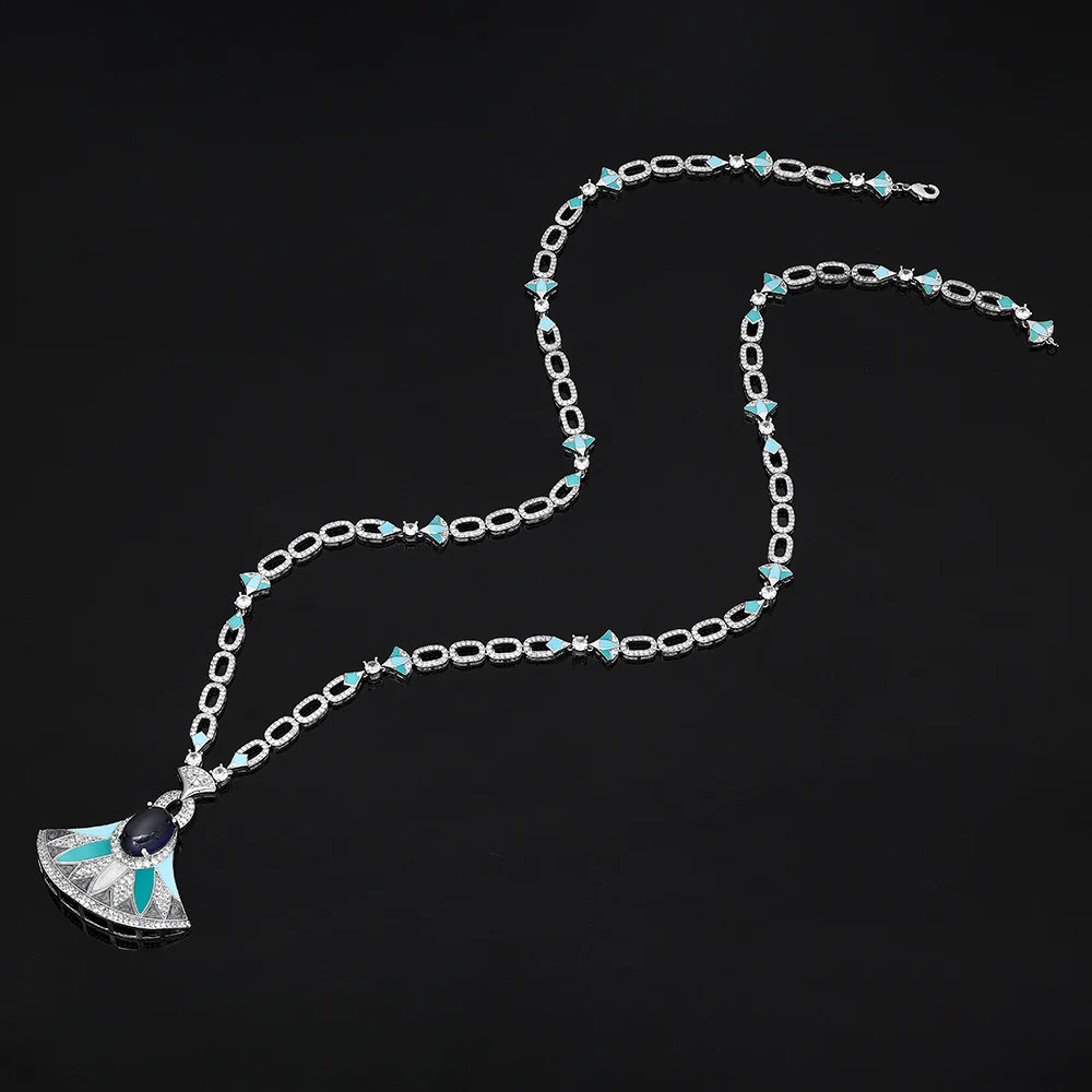 Turquoise Long Chain Wedding Jewelry Sets for Women 2PCS Necklace Earrings Set Accessories S04d446bb068d4a39891e59c355dacdc8y