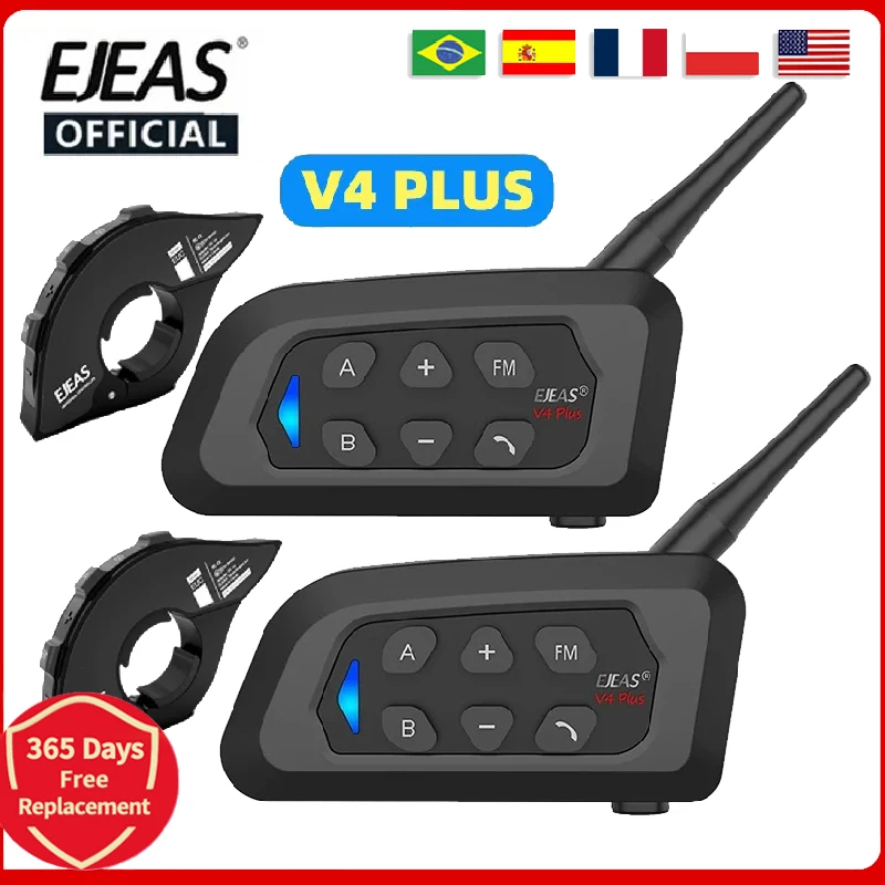 EJEAS V4 Plus Motorcycle Helmet Bluetooth Walkie Talkie Riders