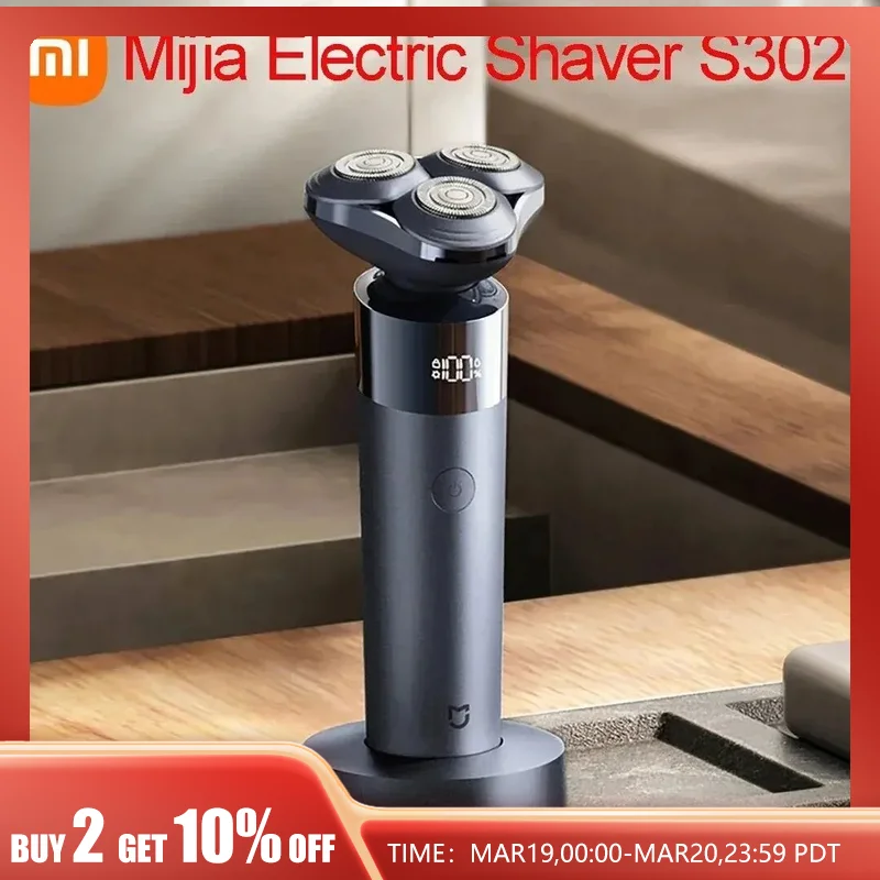 Xiaomi Mijia Electric Shaver S302 LED Digital Display IPX7 Waterproof 800mAh Tpye-C Rechargeable Razor Shaver for Men original 2019 xiaomi mijia msx201 electric shaver for men rotating 2 floating head portable waterproof usb rechargeable razor