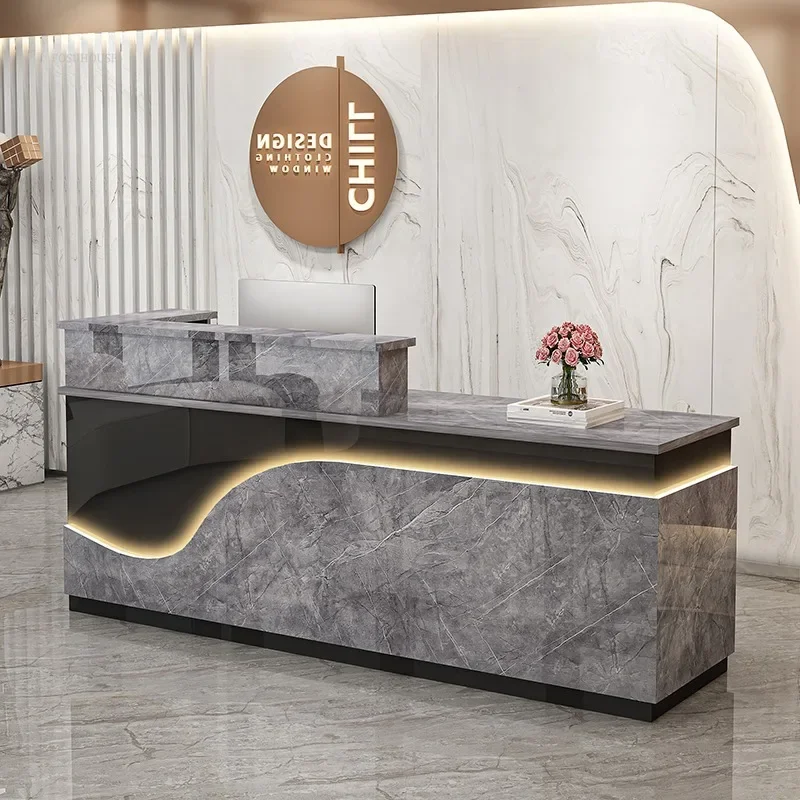 Modern Simple Company Front Desk Beauty Salon Reception Desk Clothing Store Cashier Corner Bar Counter with Light Strip E