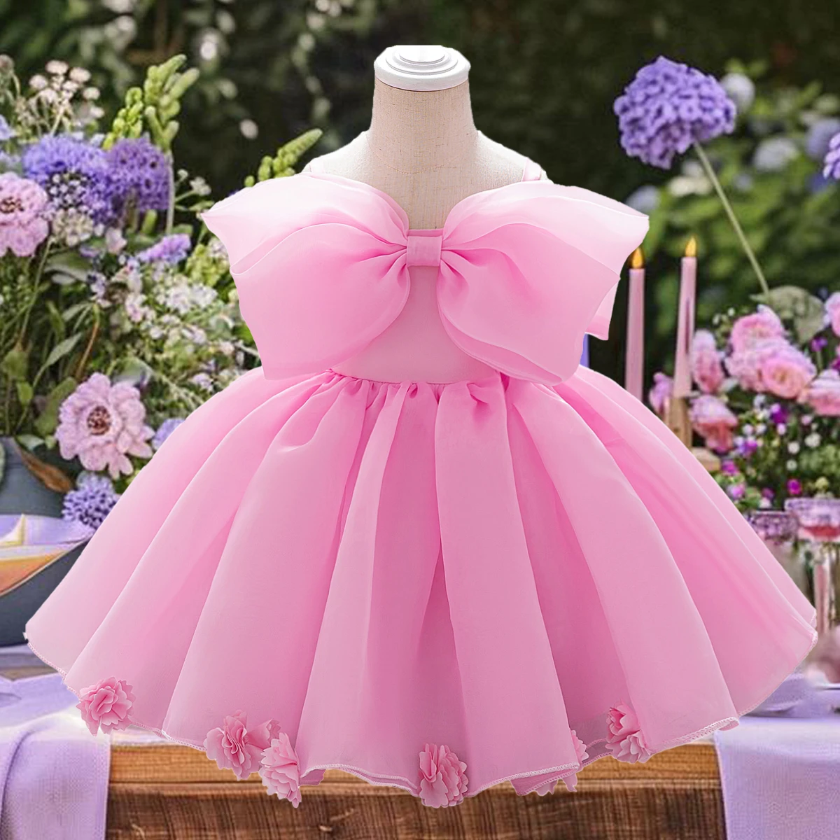 Elegant Pink Big Bow Party Dress for Baby Girls - Perfect for Baptisms, Weddings, and 1st Birthdays