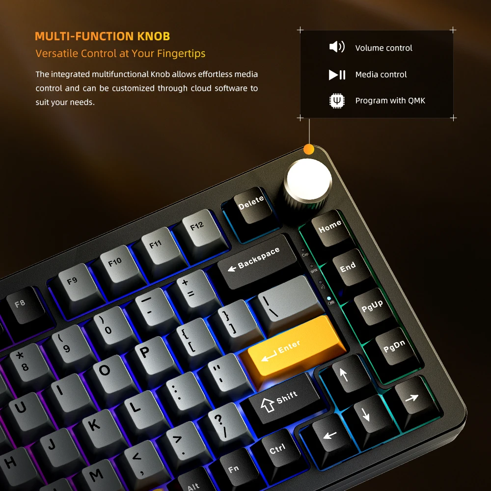 마체니케 K600-B82W 기계식 키보드 트라이 모드 가스켓 마운트 75% ANSI 레이아웃 RGB 백라이트 무선 게이밍 키보드
