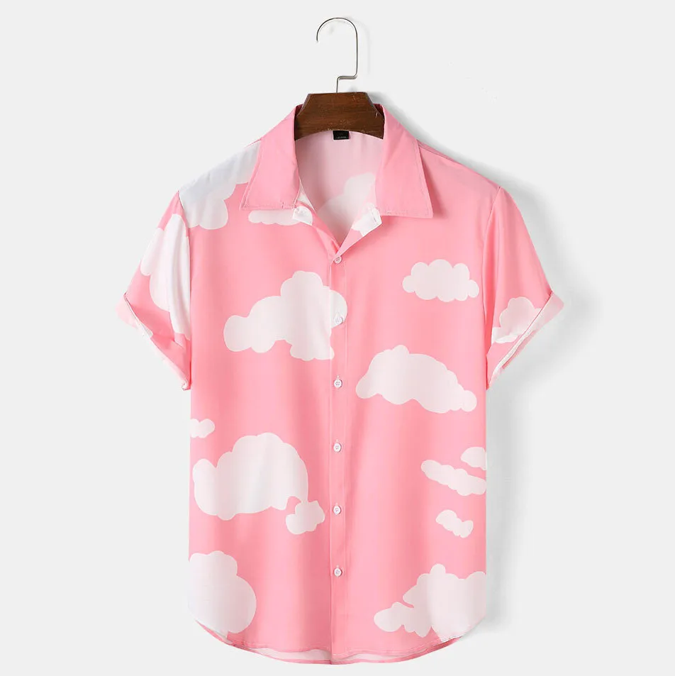 

3D Clouds Print Lapel Shirts shirt Pink
