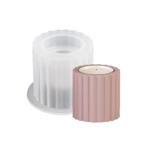 Stripe Candlestick Silicone Mold Cylinder Holder Epoxy Resin Molds