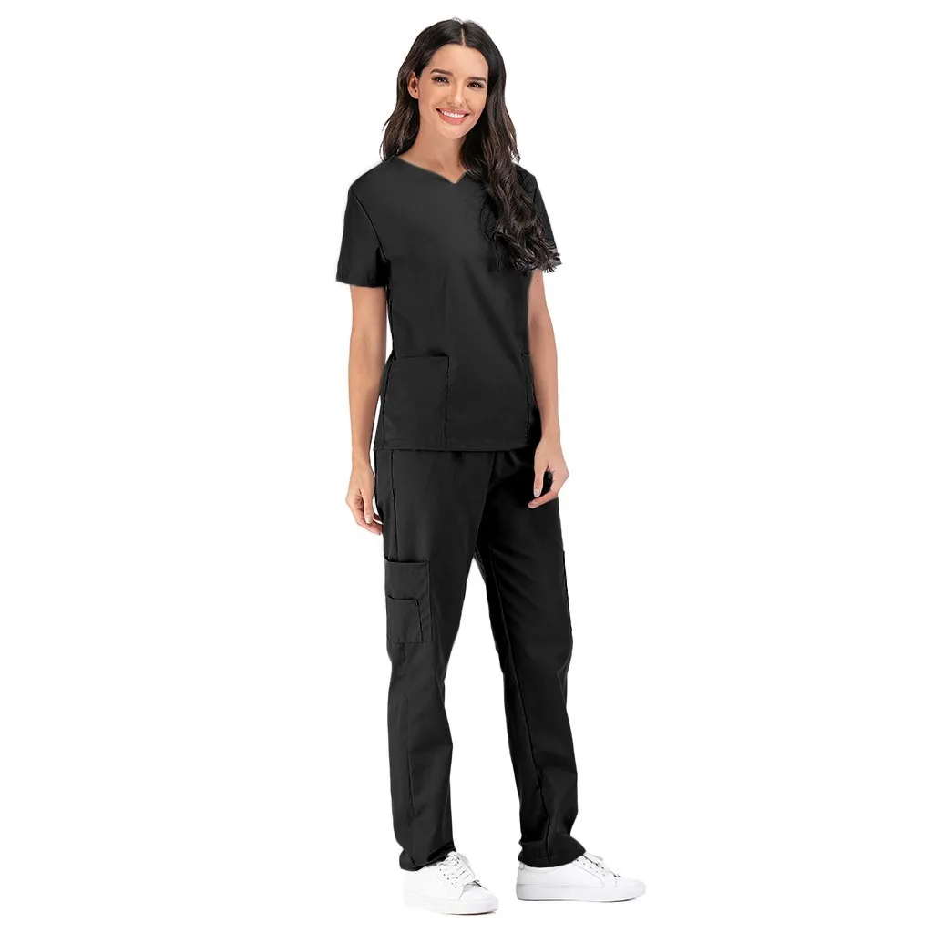 

New V-neck Scrub Sets with Pockets Nurses Accessories Medical Scrubs Suits Doctors Clothes Dental Clinic Workwear Overalls