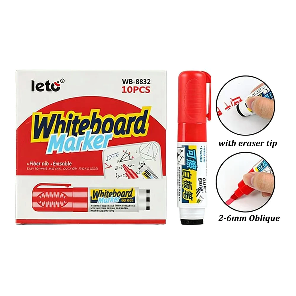 Vibrant Dry Erase Markers with Built-in Eraser, Bold 6mm Tip, Low-Odor & Non-Toxic