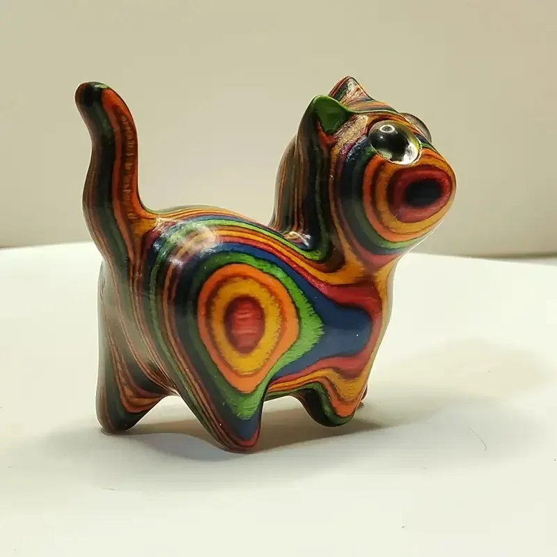 Painted Wooden Cat Figurine Home Decor 3
