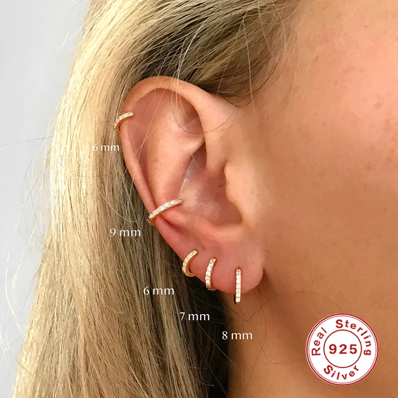 Argento 925 1 paio donne piccoli cerchi orecchino Piercing orecchio  cartilagine Tragus semplice cerchio sottile fibbia anti allergica dell' orecchio|Orecchini ad anello| - AliExpress