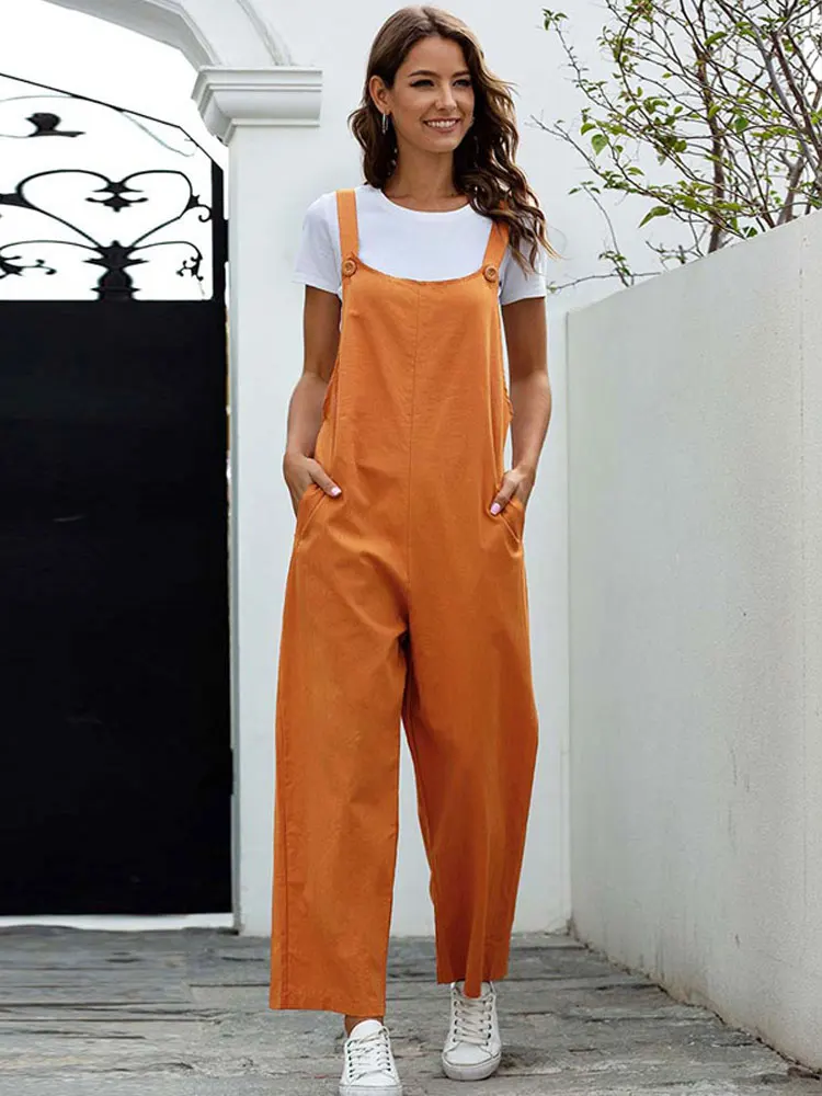 

2023 Summer Black Jumpsuit Women Loose Dungarees Overalls Wide Leg Women Long Jumpsuit Ladies Overalls for Women