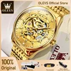 OLEVS Men's Watches Luxury Gold Skeleton Automatic Mechanical Wrist Watch for Man Waterproof Stainless Steel Luminous Business