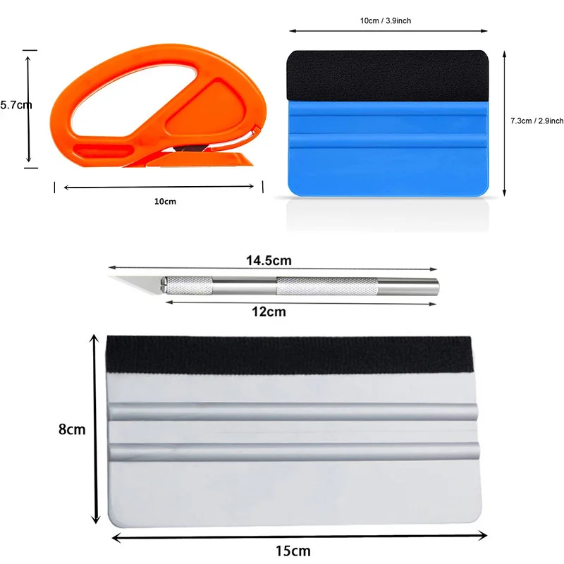 3Pcs Carbon Fiber Vinyl Film Squeegee Tool Kit Plastic Scraper Cutter Window Tinting Tool Vinyl Spatula Car Stickers Wrap Tool 2