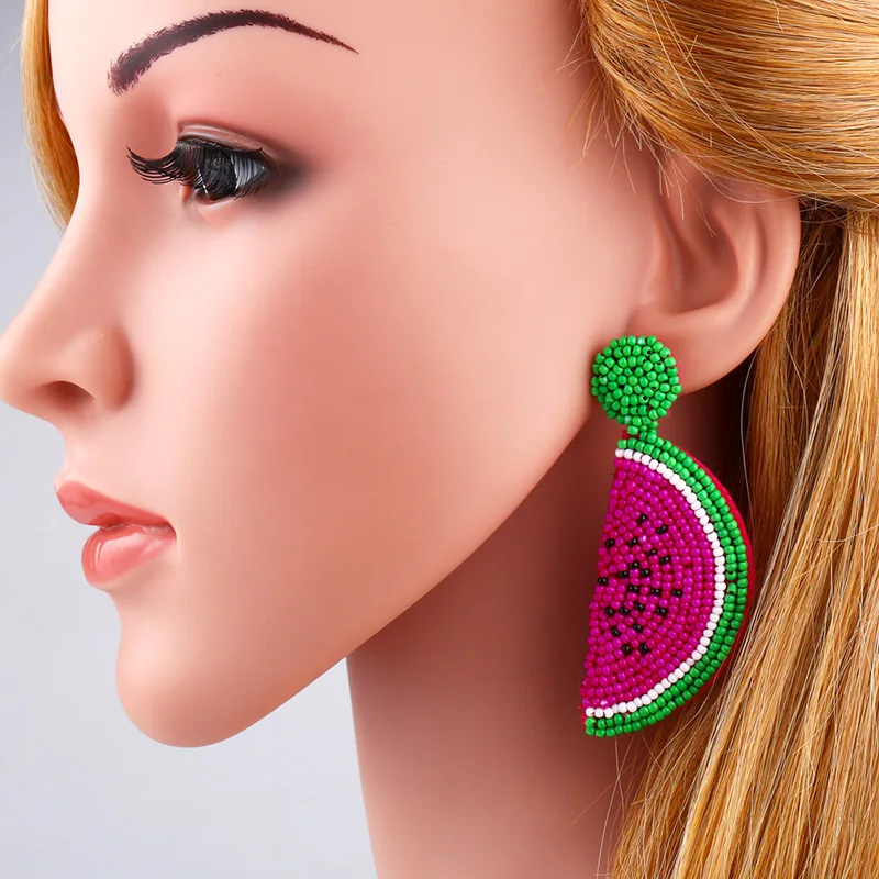 FLOLA Handmade Beaded Watermelon Earrings Trendy Fruit Boho Beaded