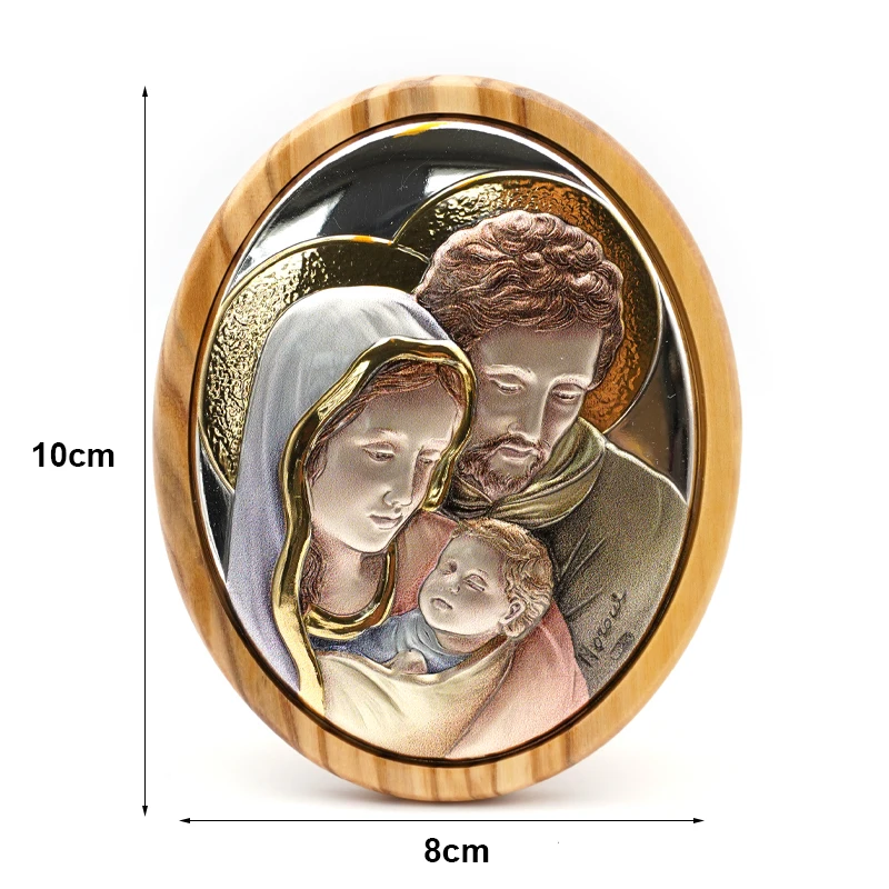Color Holy Family 925 Silver Plate Relief Icon Table Decor Olive Wood Catholic Holy Object Ornament Jesus Virgen Maria Statues