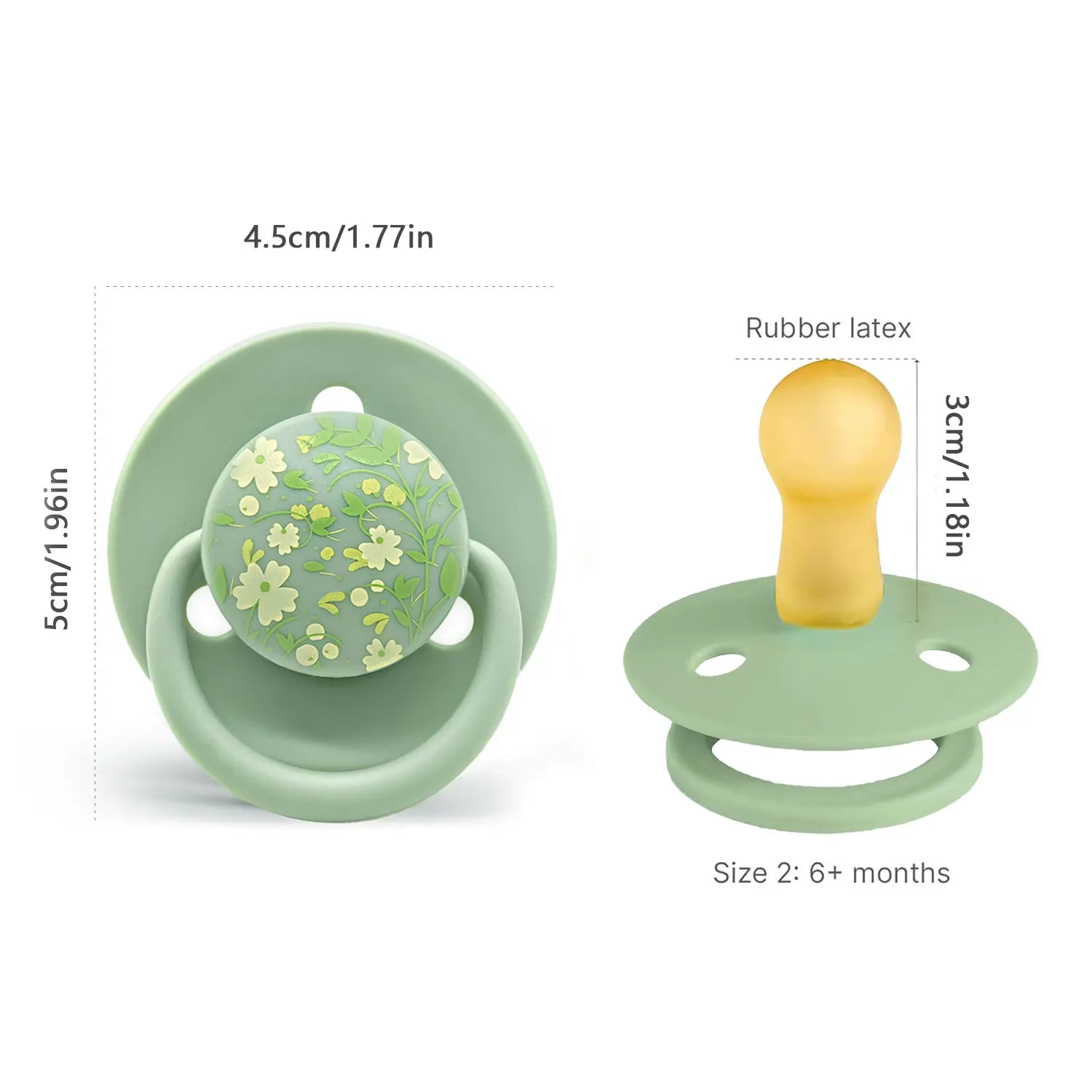 0-36 months baby food grade silicone pacifier + pacifier chain, macaron color and textured flower print
