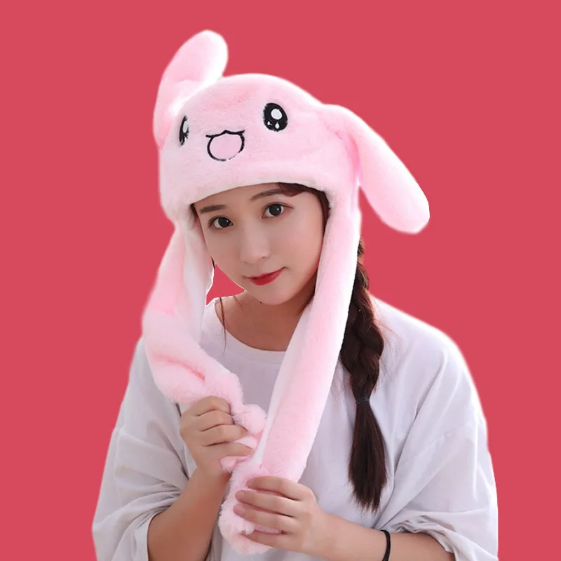  - Cute Bunny Ears Hat Moving Airbag Rabbit Soft Jumping Up Cap Funny Toy Girls Cartoon Kawaii Plush Hat Toys Gift for Adult Kids