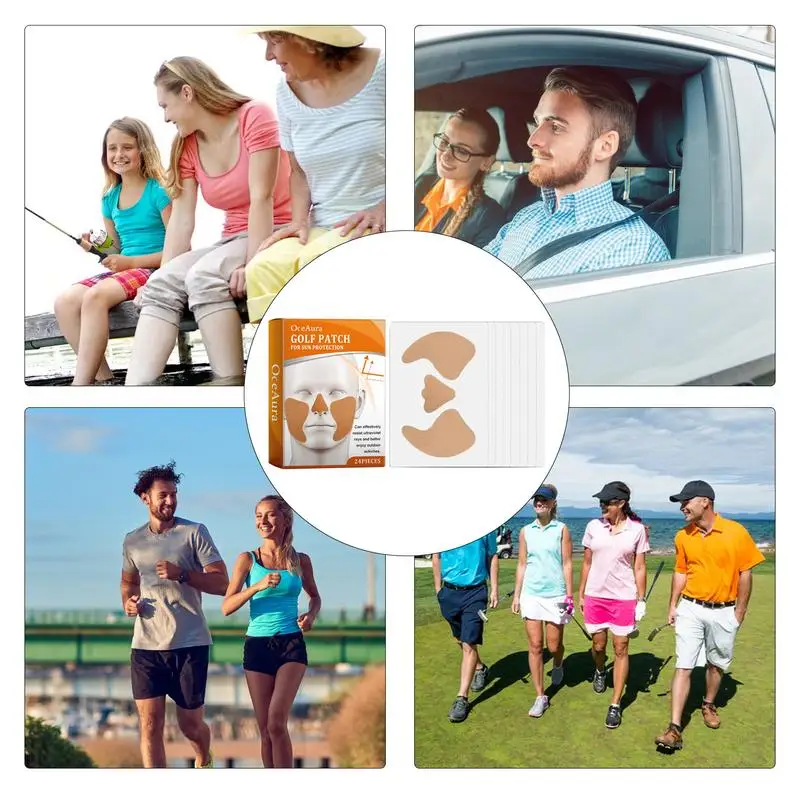 24PCS Sunscreen Stickers Cool Refreshing Golf Patch Face Golf Gel Facial Patches Nose Sun Protection SPF Face Stickers
