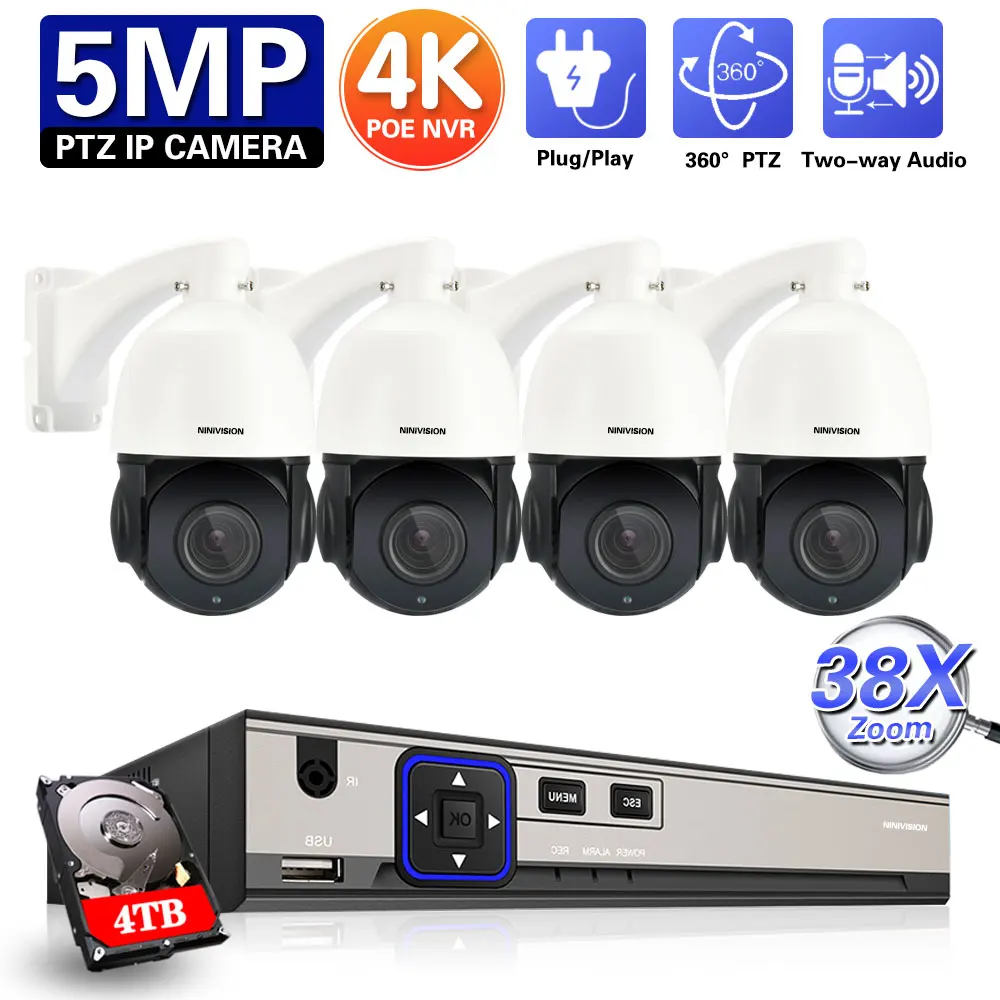 

8MP 4K NVR 5MP 38X Zoom Camera CCTV System 2-Way Audio Waterproof PTZ POE IP Security Camera 8CH P2P NVR Video Surveillance Kit