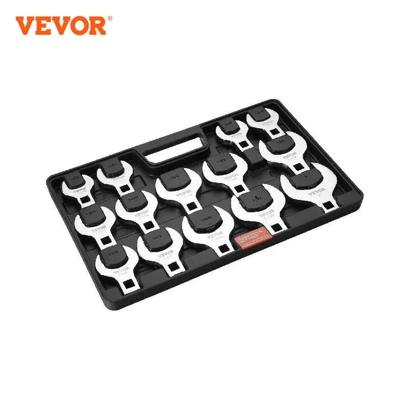 

VEVOR Crowfoot Wrench Set 1/2" Drive 14-Piece SAE (1-1/16" - 2") Crows Foot Wrench Set with Storage Tray 40CR Material