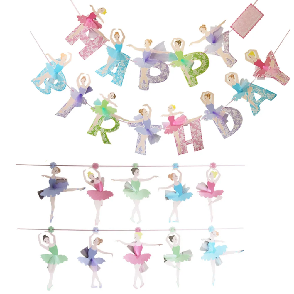 

2 Sets Ballerina Girls Birthday Party Decorations Happy Birthday Banner Hanging Decor