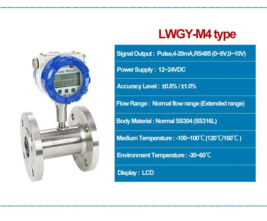 Flange Connection 304 SS Turbine Flow Sensor Water Fuel Oil Diesel Flowmeter Pu