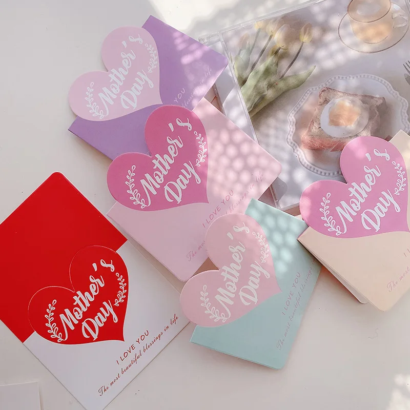

10pcs/set New Candy Colors Mother's Day Cards Folding Loving Small Note Card for Mothers Day Greetings Gift Wraps Business Cards