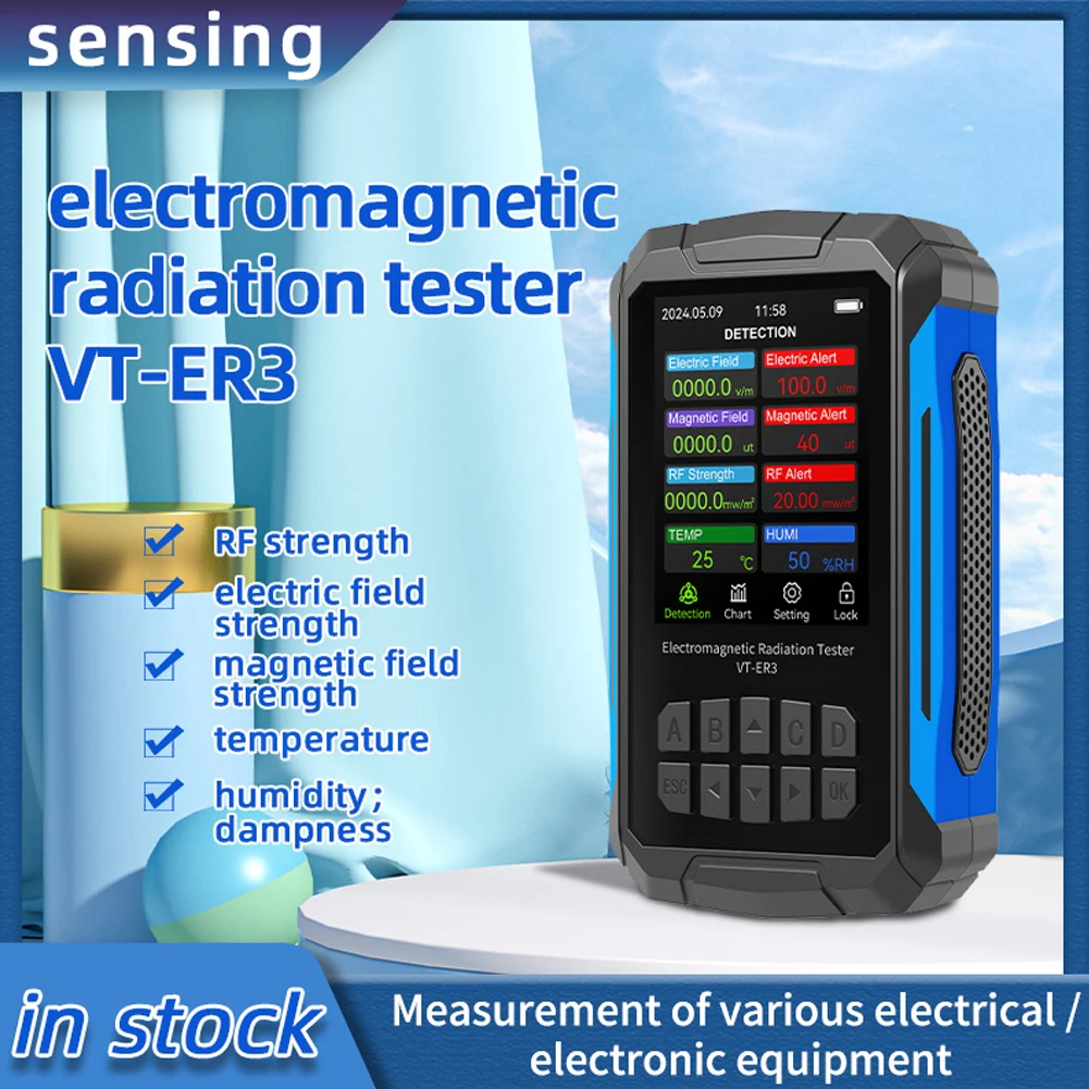 VT-ER3 5-in-1 Electromagnetic Radiation Detector Radio Frequency Electric Field Magnetic Field Temperature Humidity Tester