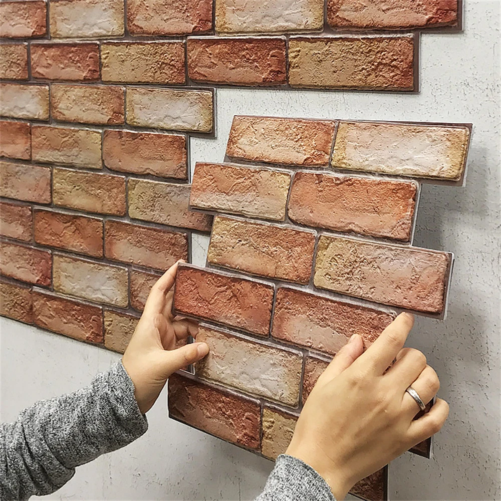 10Pcs Brick Pattern Wall Stickers Self Adhesive 3D Wall Panels Peel and Stick Wallpaper for Home Bedroom Living Room Decoration