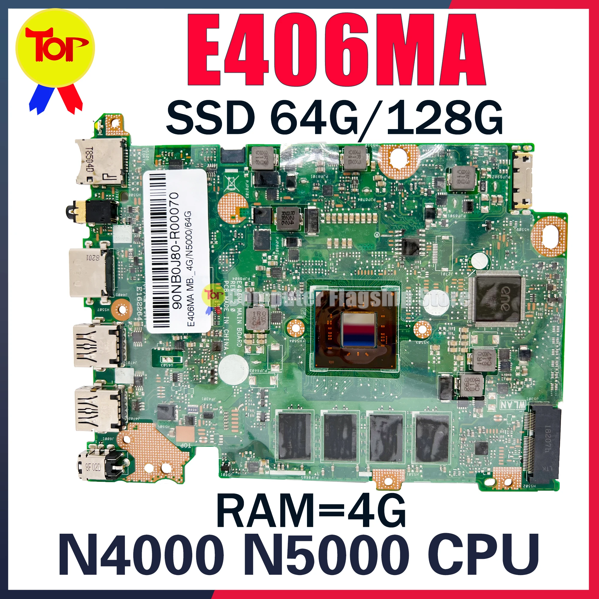 Материнская плата E406M для ноутбука ASUS E406MA E406 E406MAS L406MA L406M N4000 N5000 RAM-4G 64G-128G-SSD материнская плата 100% рабочий