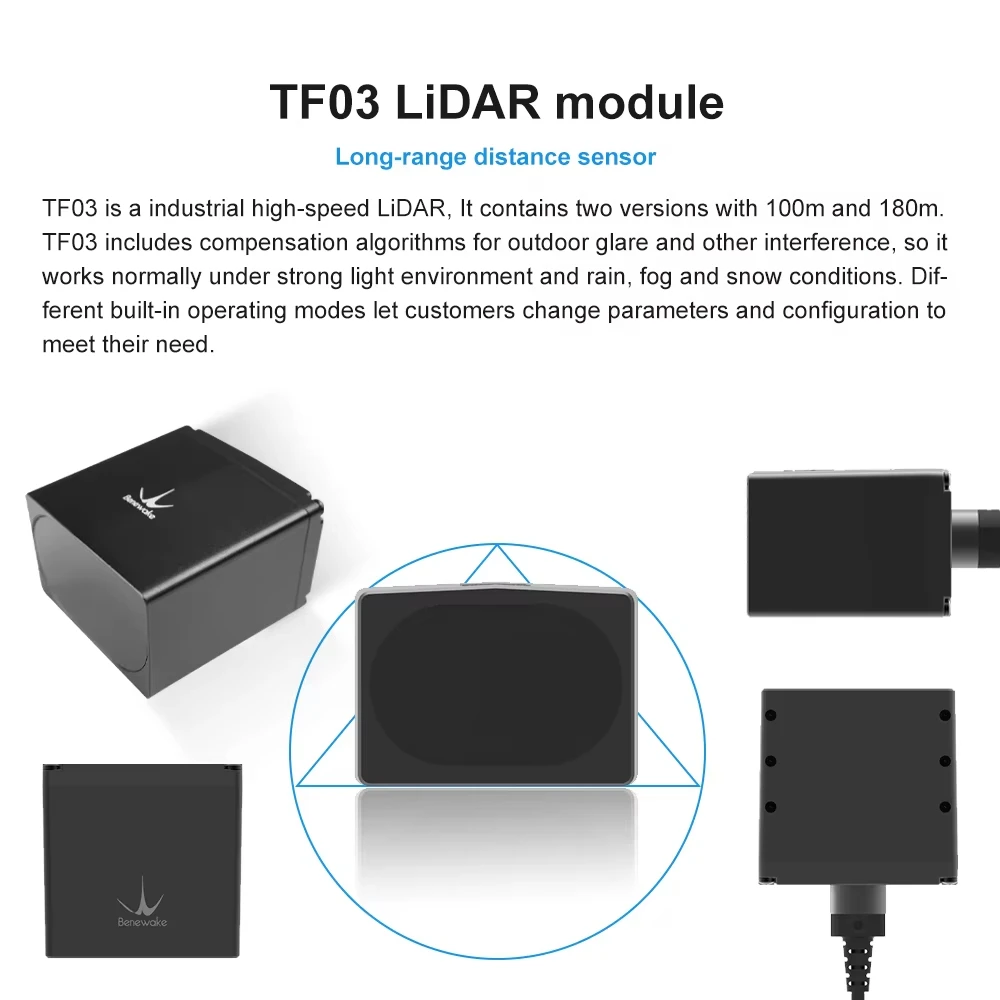 Benewake TF03-100 LIDAR Long Range Sensor, IP65 10KHz Frame Rate & 100m Operating Range Rider Module UART / I2C for Outdoor