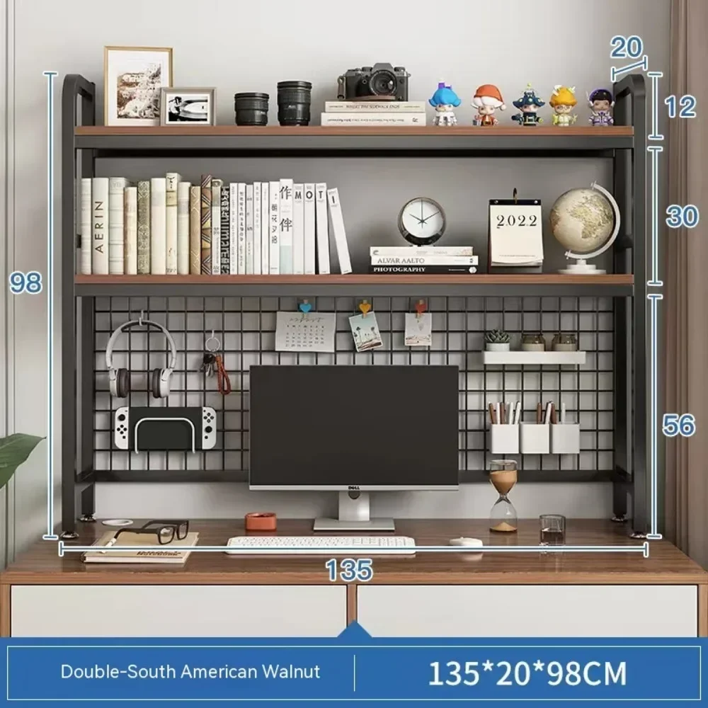 Desktop Multi-Layer Wrought Iron Shelf Table Hole Board Table Wooden Shelves Bookcase Grid Bookshelf Student Computer Desk