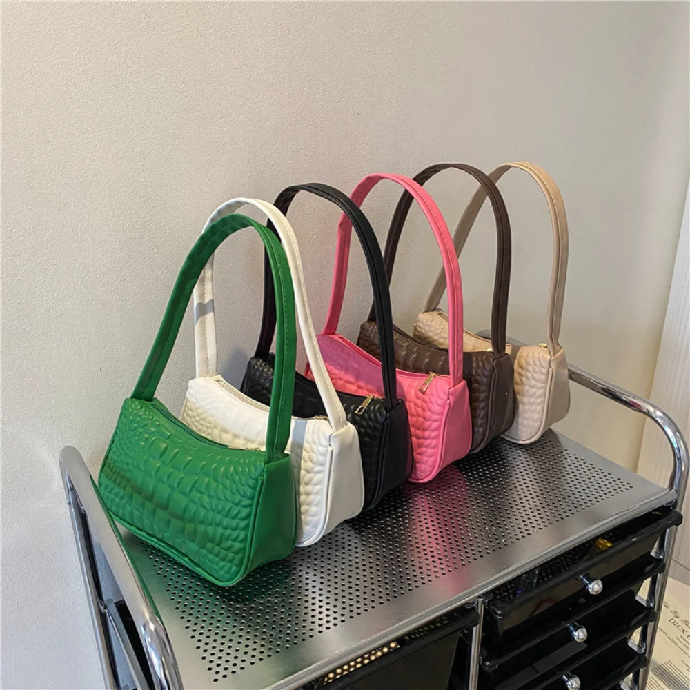 

PU Leather Women Underarm Bags Retro Crocodile Pattern Totes Bags Casual Pure Color Small Handbags Female Shoulder Bags