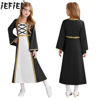 Kids Girls Long Sleeve Vintage Princess Dress Gown Halloween Theme Party Carnival Medieval Renaissance Royalty Cosplay Costume