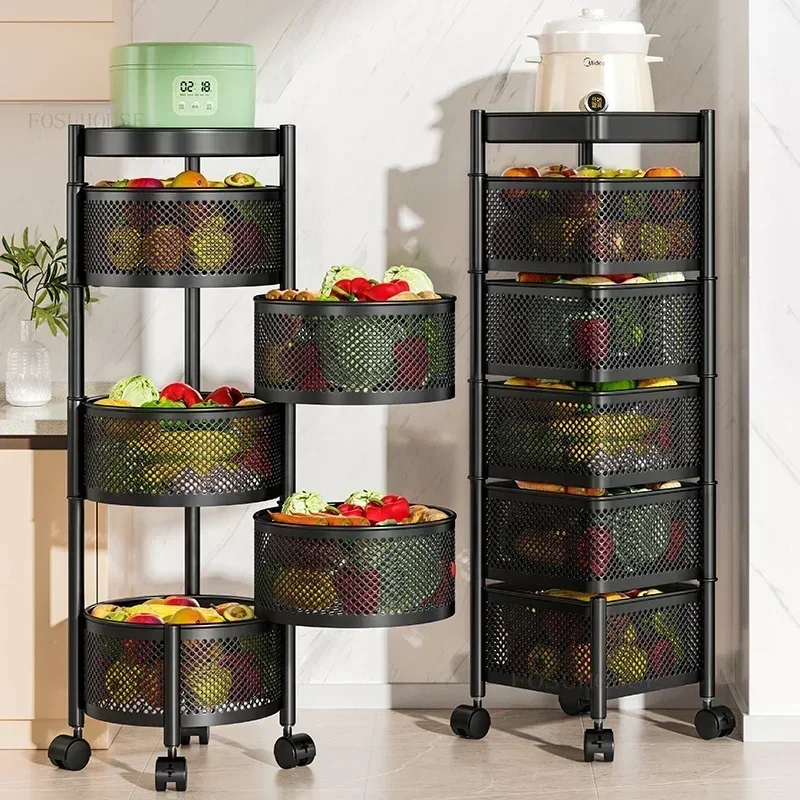 Home Fruit Vegetable Kitchen Storage Trolley Cart Multifunctional Rotating Kitchen Trolleys Multi-layer Auxiliary Cart K