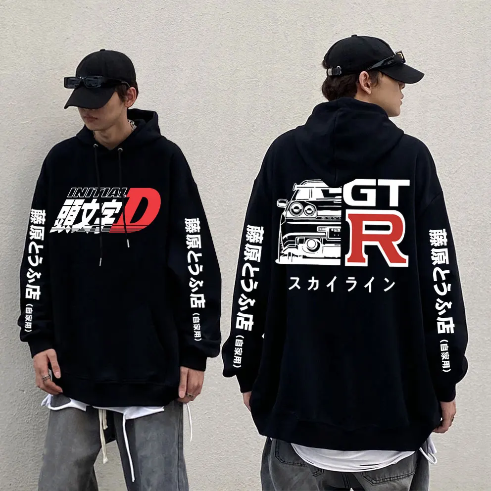 

Anime Drift AE86 Initial D Print Hoodie R34 Skyline GTR JDM Oversized Manga Hoodies Male Tops Casual Goth Men's Hoody Sweatshirt