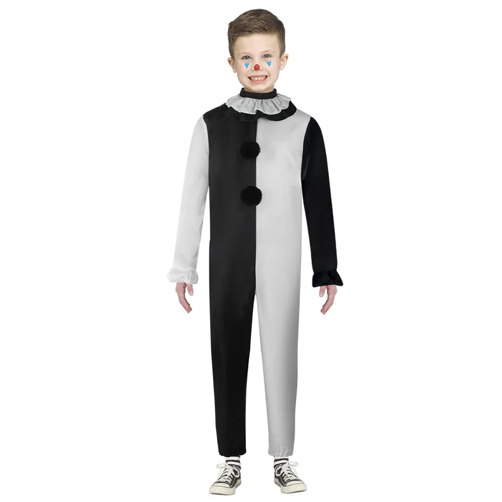 

Halloween Children Funny Clown Cosplay Costume Boy Holiday Party Long Sleeve Jumpsuit Stage Performance Color Match Clothes